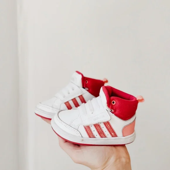 adidas | Shoes | Baby Girl Pink White Adidas High Top Tennis Shoes |  Poshmark